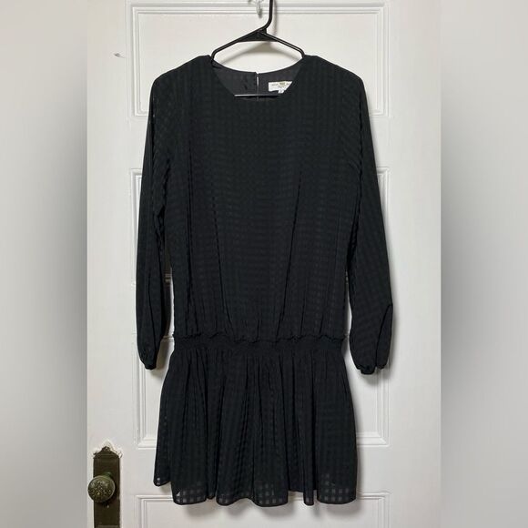 Waverly Grey | Sasha Check Pattern Drop Waist Blouson Mini Dress Black Sz Small - Picture 1 of 11
